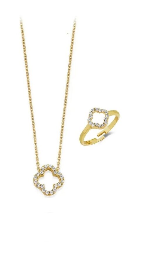 Elegant Four Leaf Clover Jewelry Set - Gold Plating