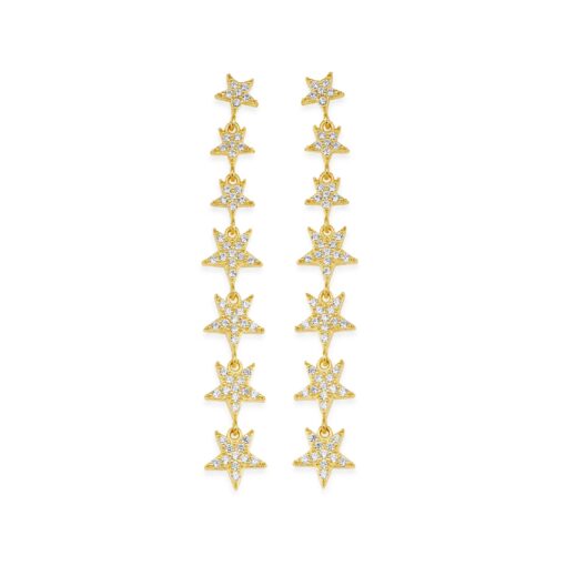 Star Lariat Dangle Earrings - Gold & White