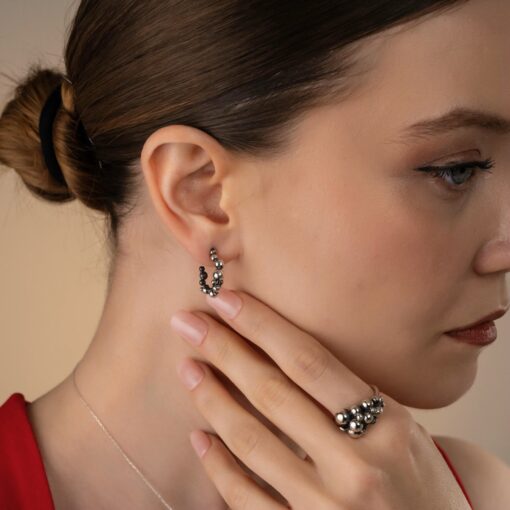 Chunky Silver Bead Cluster Ring - Silver - Image 5