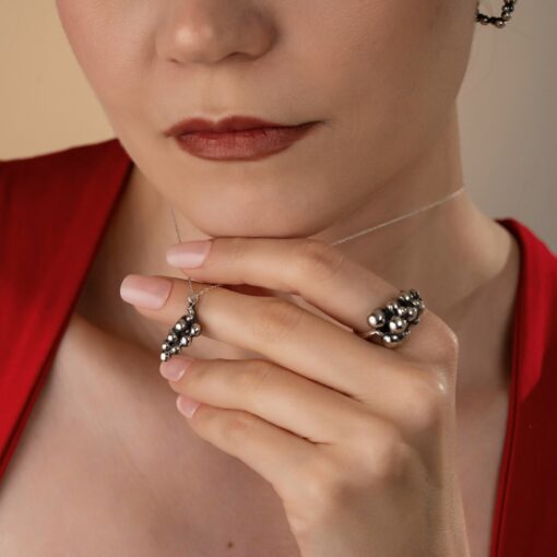 Chunky Silver Bead Cluster Ring - Silver - Image 6