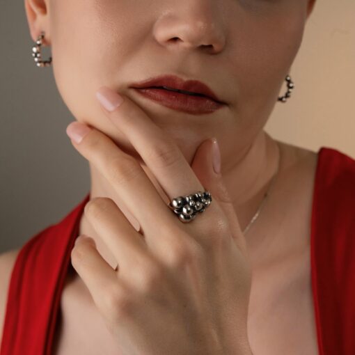 Chunky Silver Bead Cluster Ring - Silver - Image 2