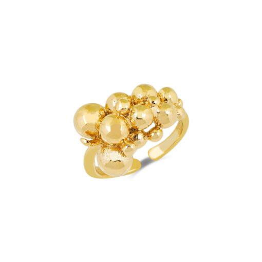 Chunky Silver Bead Cluster Ring - Gold