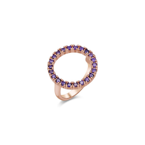 CZ Halo Ring - Rose Gold & Amethyst