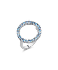 CZ Halo Ring - Silver & Aquamarine