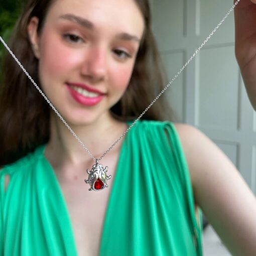 Ladybug Necklace with Red Garnet - Image 2