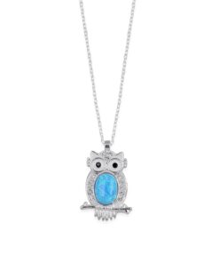 Blue Opal Owl Pendant - Silver