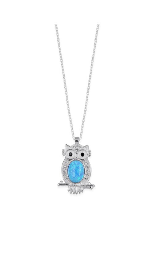 Blue Opal Owl Pendant - Silver