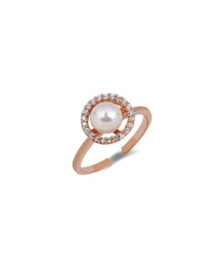 Vintage Zirconia Frame Pearl Ring - Rose Gold