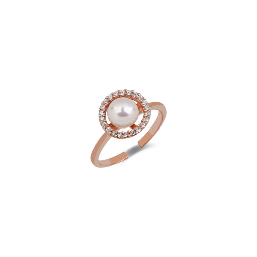 Vintage Zirconia Frame Pearl Ring - Rose Gold