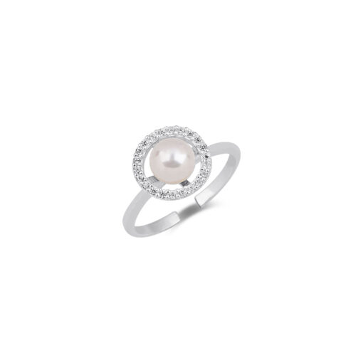 Vintage Zirconia Frame Pearl Ring - Silver