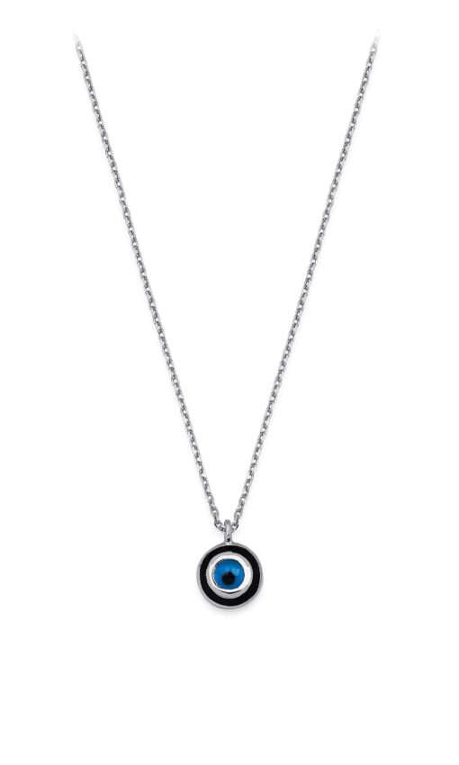 Round Evil Eye Lucky Charm Necklace - Silver