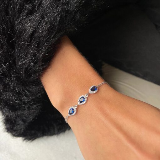 CZ Teardrop Jewelry Set - Silver & Sapphire - Image 3