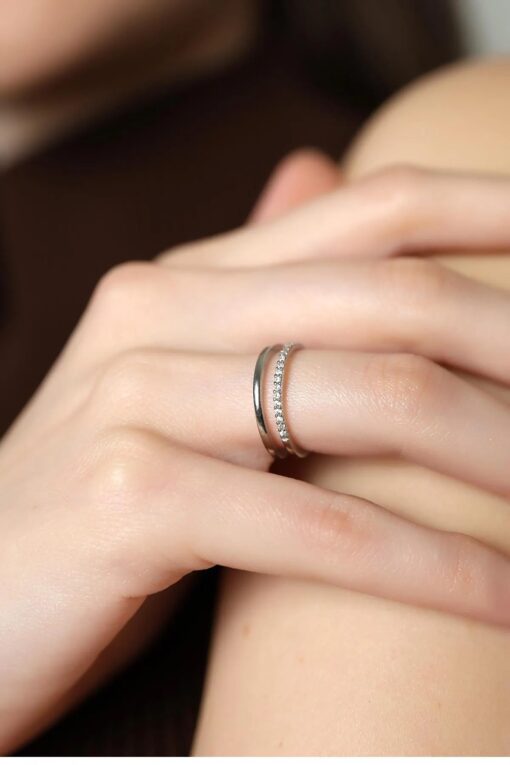 Elegant Double Band Eternity Ring - Silver - Image 2