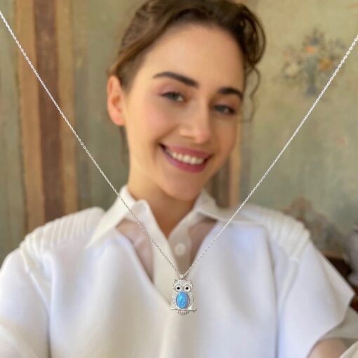 Blue Opal Owl Pendant - Silver - Image 2