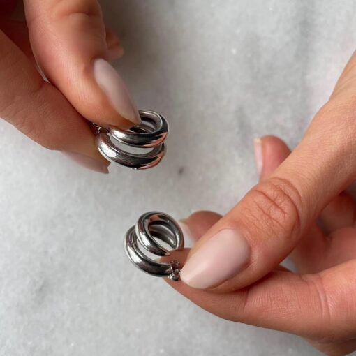 Chunky Hoop Earrings - Silver - Image 4