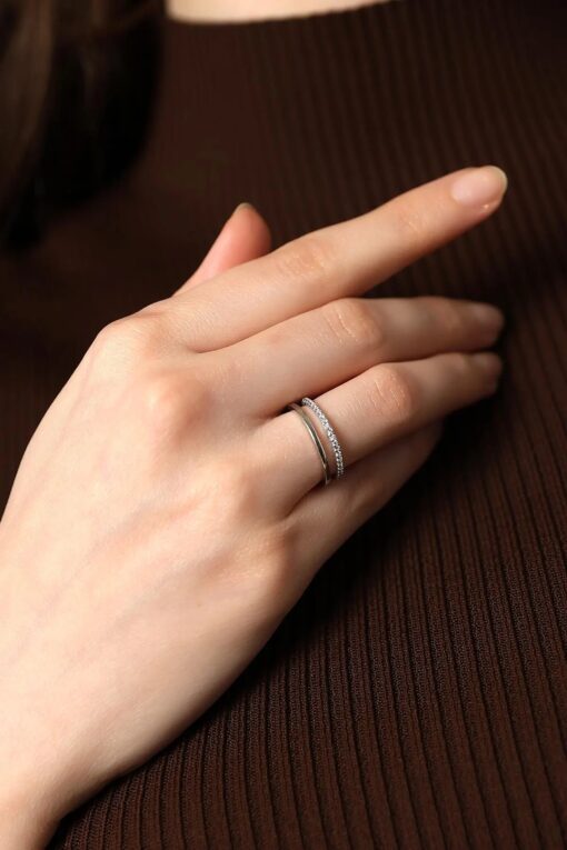 Elegant Double Band Eternity Ring - Silver - Image 3