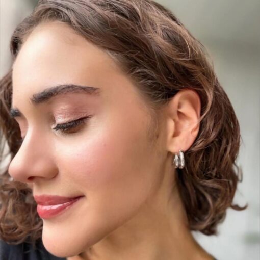 Chunky Hoop Earrings - Silver - Image 2