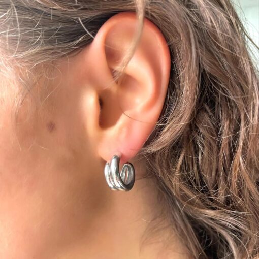 Chunky Hoop Earrings - Silver - Image 3