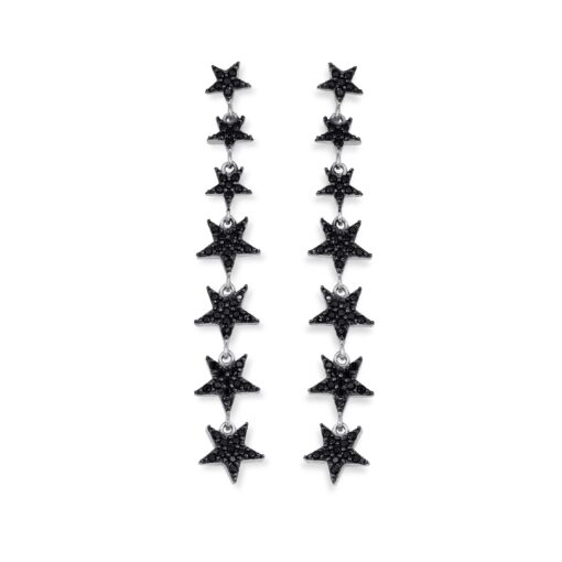 Star Lariat Dangle Earrings - Silver & Black