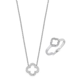 Elegant Four Leaf Clover Jewelry Set - Silver