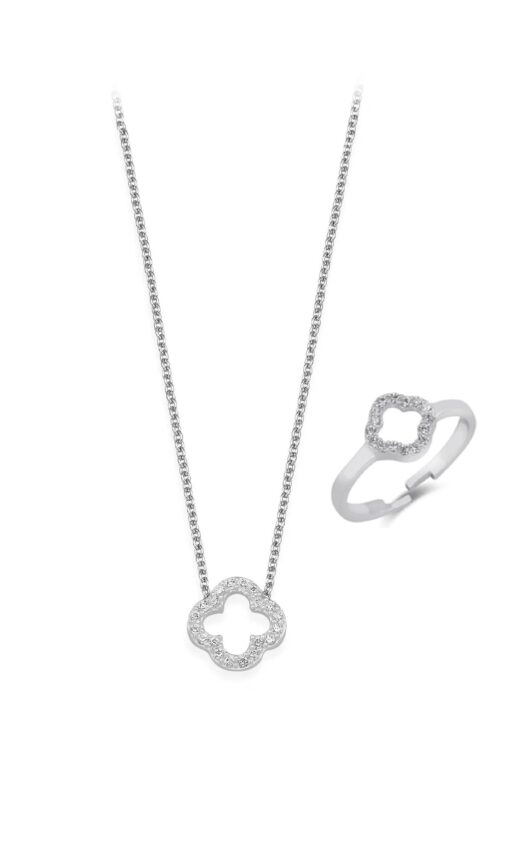 Elegant Four Leaf Clover Jewelry Set - Silver