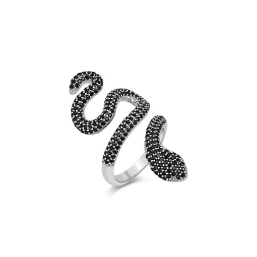 Glamorous Snake Ring - Silver & Black