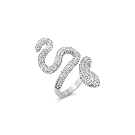Glamorous Snake Ring - Silver & White
