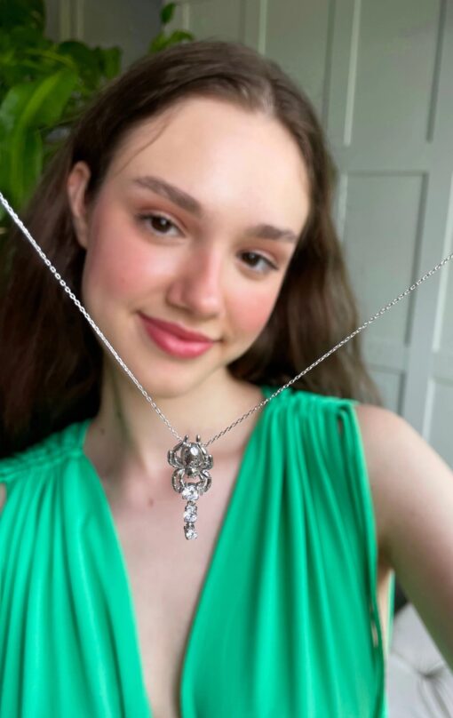 Dazzling Silver Spider Necklace - Image 2