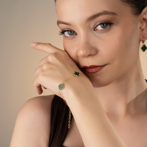 Triple Clover Lucky Charm Bracelet - Gold & Green - Image 2