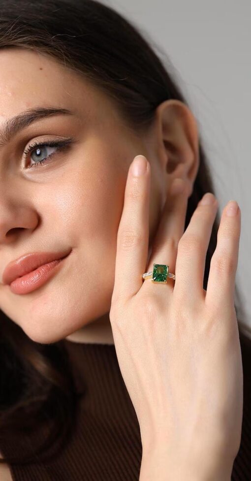 Gold Plated Sparkling Emerald Ring - Image 4