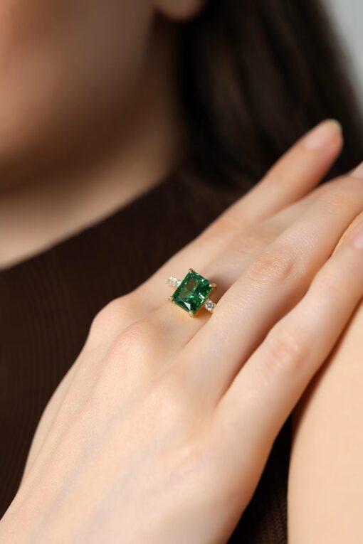 Gold Plated Sparkling Emerald Ring - Image 2
