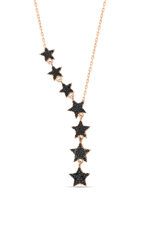 Star Lariat Necklace - Rose Gold & Black