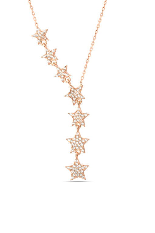 Star Lariat Necklace - Rose Gold & White