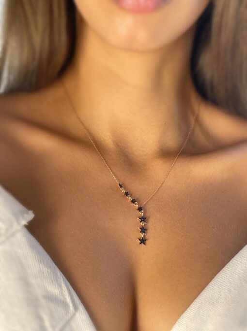 Star Lariat Necklace - Rose Gold & Black - Image 4