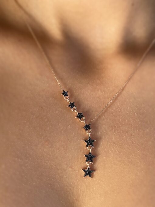 Star Lariat Necklace - Rose Gold & Black - Image 5