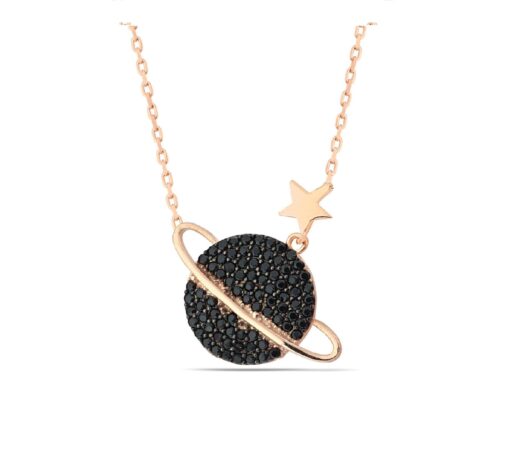 Galaxy Sterling Silver Necklace - Rose Gold & Black