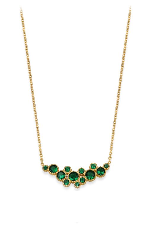 Fancy Round Cut Gemstone Necklace - Gold & Emerald