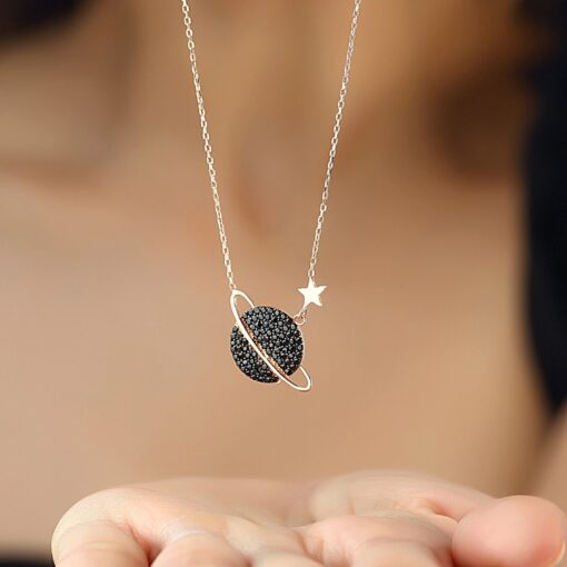 Galaxy Sterling Silver Necklace - Rose Gold & Black - Image 3