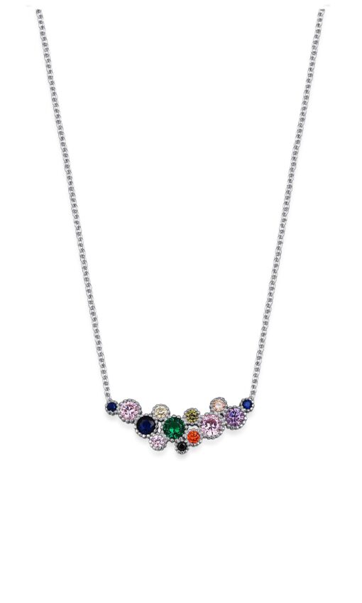 Fancy Round Cut Gemstone Necklace - Silver & Multicolor